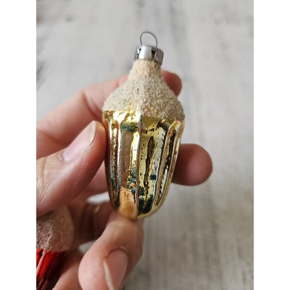 Vintage flocked acorn glass red gold ornament Xmas tree - Picture 11 of 11